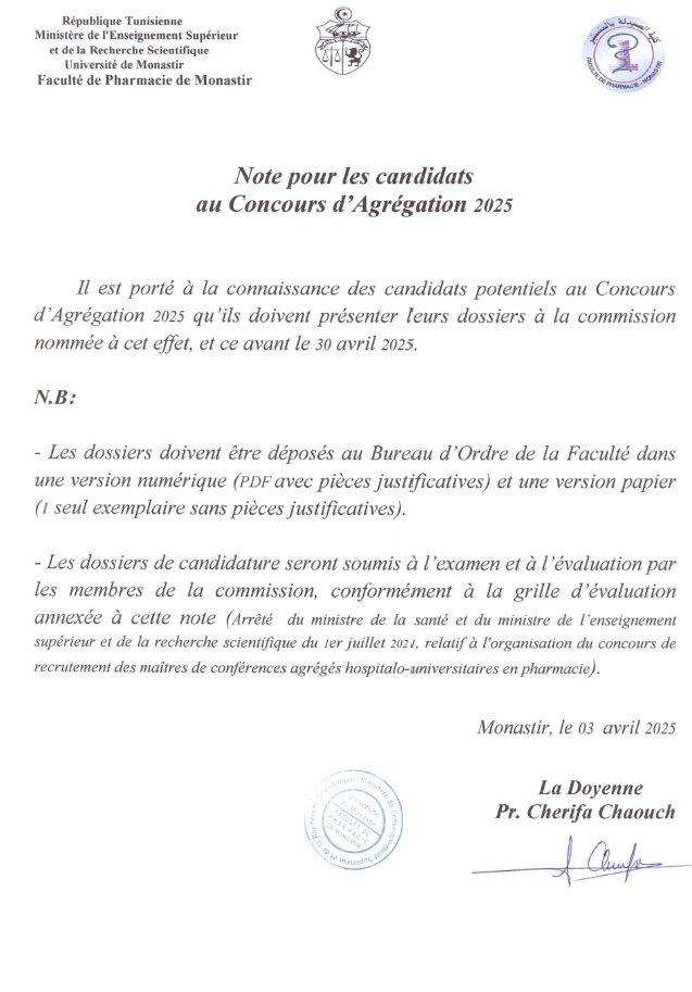 Note pour les candidats au Concours d'Agrégation 2025