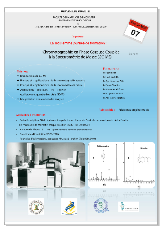 Cycle de formation sur la chromatographie gazeuse couplée à la spectrométrie de masse (GC-MS) 07/02/2026